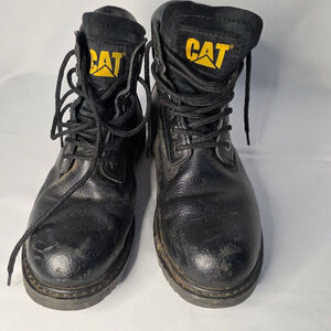Men's CAT Black Leather Work Boots Size 8